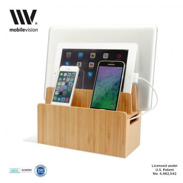 MobileVision Original Bamboo Stand and Charging Station for Cell Phones, Tablets, Laptops and