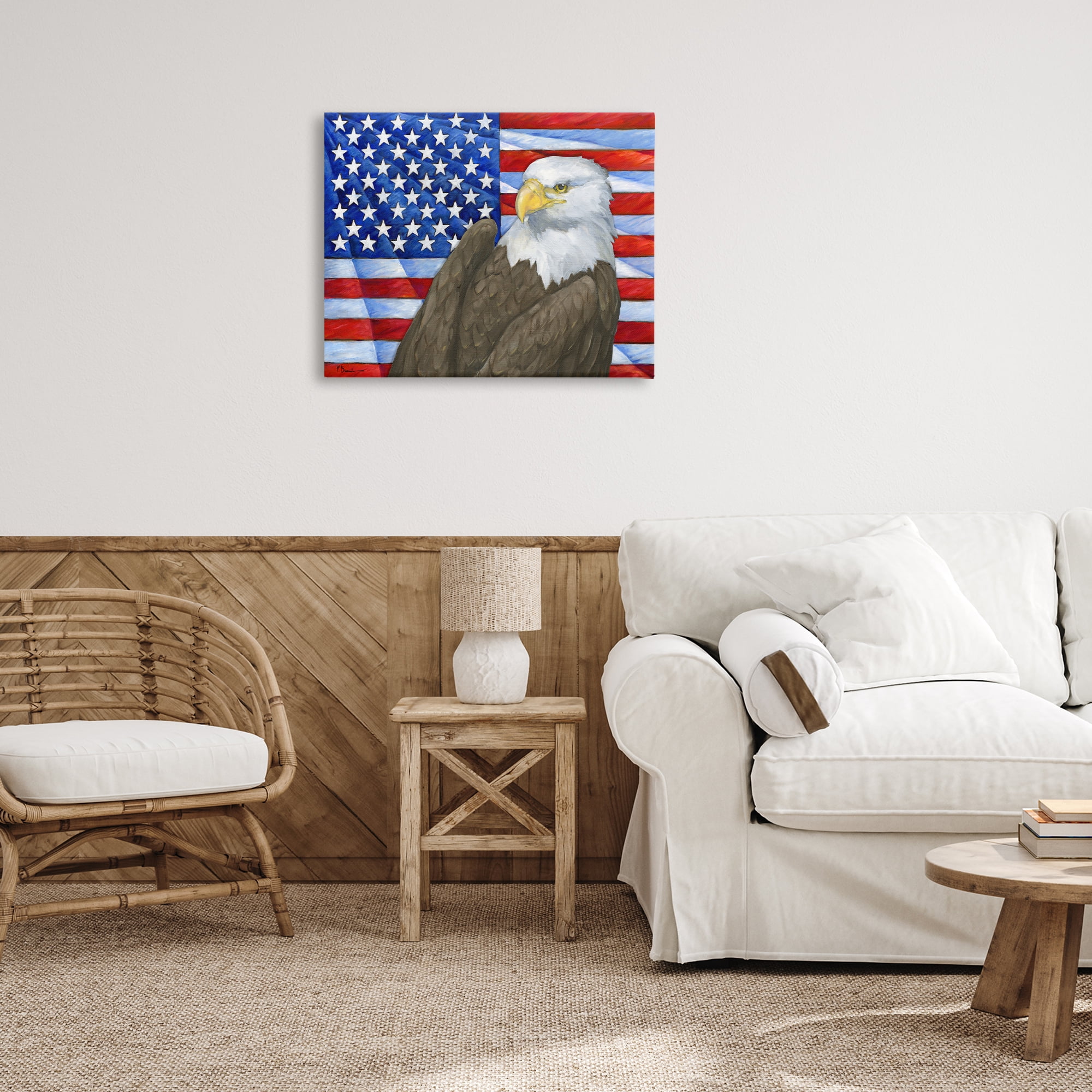 Stupell Industries Eagle's View Flag Patriotic Painting Wrapped Canvas Art Print Wall Art, 30 x 24