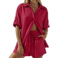 thumbnail image 3 of WRFWUL Matching Sets Women Clothing Short Sets Button Down Roll Tab Sleeve Shirts & Elastic Waist Shorts 2Pc Summer Outfits, 3 of 4