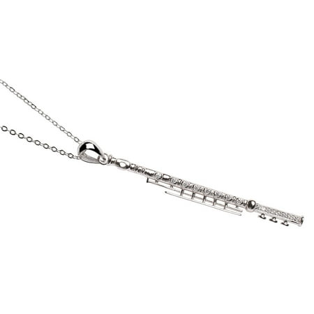 Women's Rhinestone Encrusted Sterling Silver Flute Pendant - What On Earth Exclusive