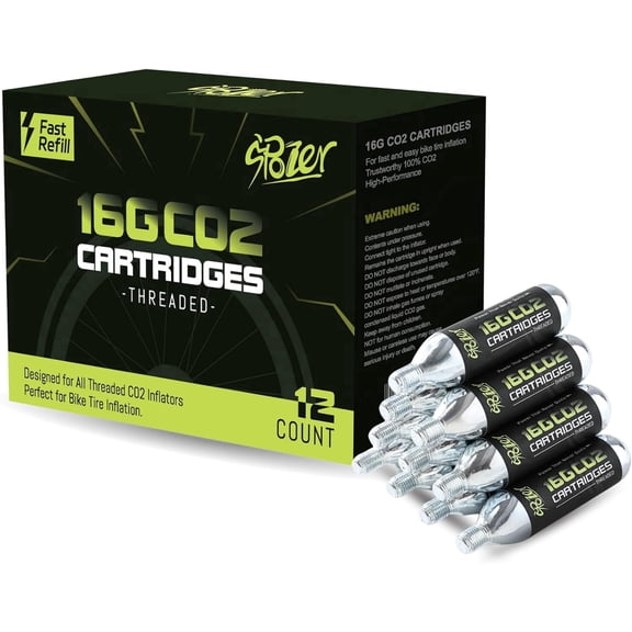 SPOZER 16g Threaded CO2 Cartridges for Bike Tires - Cartridge for CO2 Inflator - Quick Tire Inflation