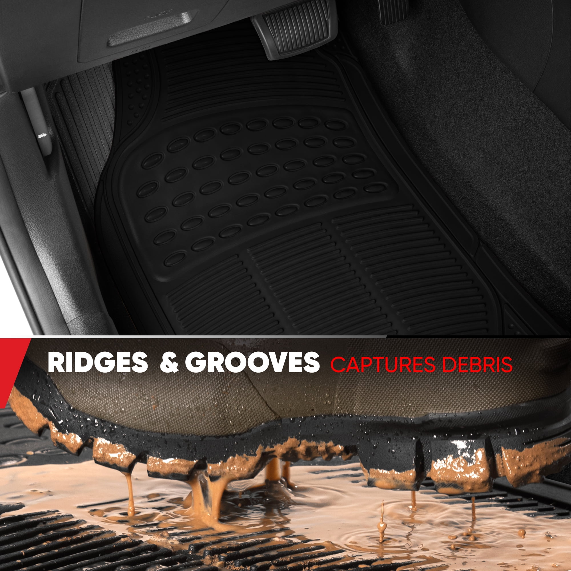 BDK All Weather Rubber Floor Mats for Cars - Fit 3 Rows Full Set, Heavy Duty Car Mats - Fit Well, Easy to Install & Clean No Slip Design - Universal SUV, Van, & Car Accessories (Black)