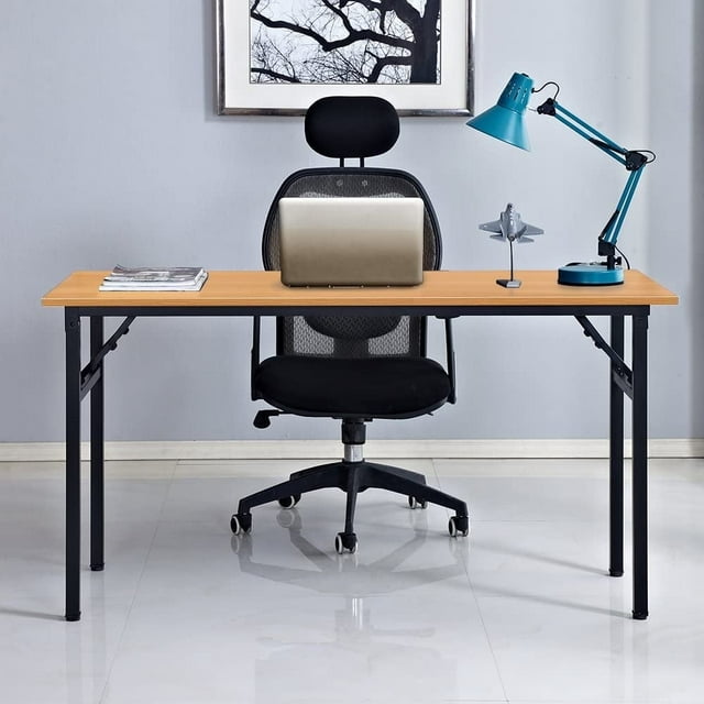 SOGES Table Pliante de 55 Pouces Table d'Ordinateur Poste de Travail Aucune Installation Requise, Teck et Noir