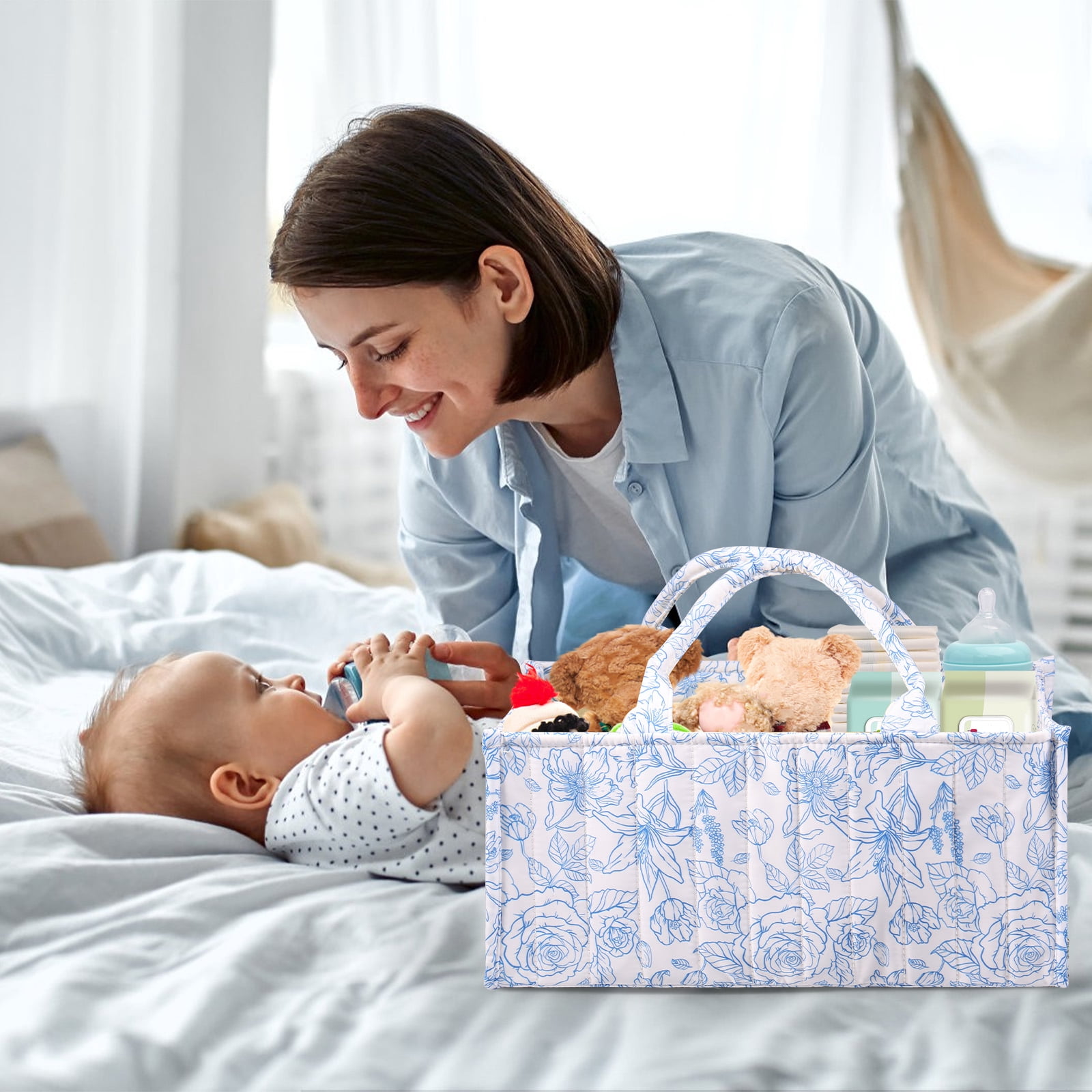 Baby Diaper Caddy Newborn Essential Organizer for Diaper Changing Station Baby Caddy Organizer with Removable Divider for Home Outdoor