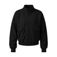 thumbnail image 2 of Women's Utility Jackets Stand Collar Full Zip Safari-Style Cropped Loose Fit Outerwear Coat with Flap Pockets (S, Black), 2 of 8