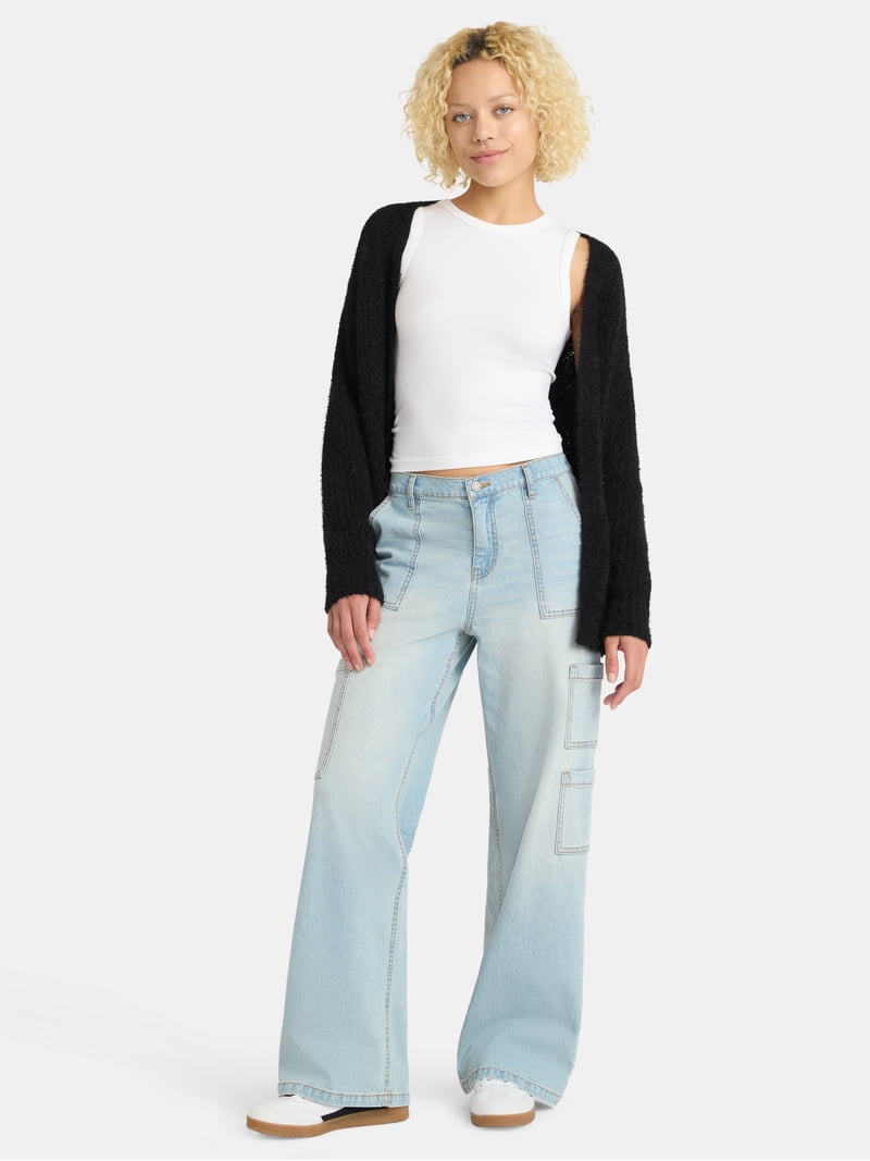 No Boundaries Wide Leg Cargo Pants, 31'' Inseam, Women's and