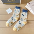 thumbnail image 2 of 5 pares de calcetines de algodón con estampado floral vintage lindos para niñas adolescentes calcetines de encaje con volantes bonitos, 2 of 5