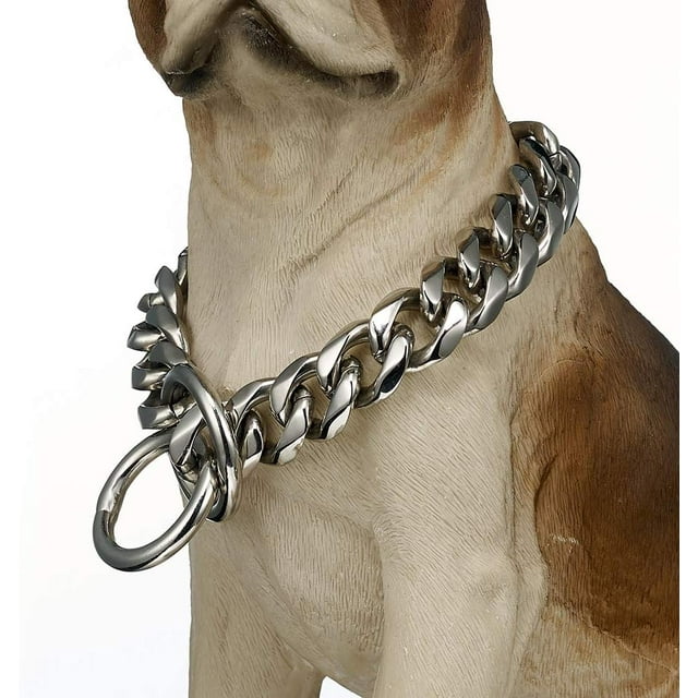GHSDFBB Collier Chaîne pour Chien Collier Anti-Choc en Acier Inoxydable Robuste 19 mm Cubain Collier pour Animaux Petites Moyennes Grandes Races (20 Pouces, Argent)
