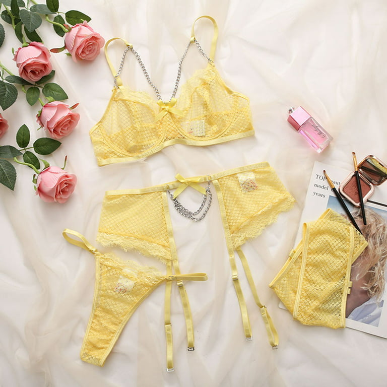 Tawop Lingerie For Women Set See-Through Lingerie Sexy Underwear For Women  Sexy Lingerie for Women Hide Fat Belly Yellow Size 8 
