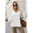 thumbnail image 4 of Women's White Floral Lace Crochet Loose Fit V Neck Top, 4 of 5