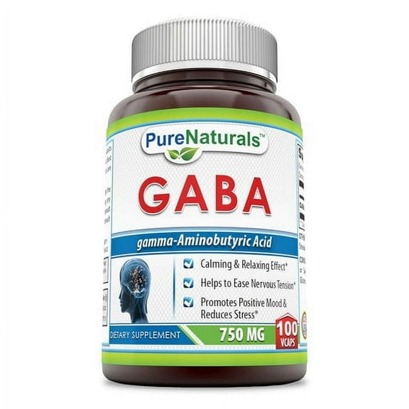 Pure Naturals Pharma GABA 750mg Per Serving 100 Veggie Capsules Supplement | Non-GMO | Gluten Free | Made in USA | Ideal for Vegetarians