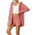 thumbnail image 4 of INSPIRE CHIC Women's Fuzzy Fleece Outfits 3 Piece Pajamas Soft Coat Jacket and Crop Top with Shorts Lounge Set 2XL Light Pink, 4 of 6
