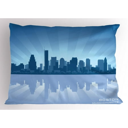 - Boston Pillow Sham Massachusetts Skyline Illustration and Reflection in Water, Decorative Standard Size Printed Pillowcase, 26 X 20 Inches, Pale Blue Petrol Blue and Slate Blue, by Ambesonne