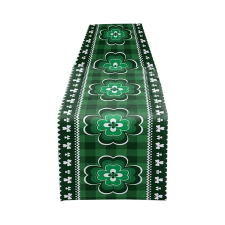 

Chiccall St Patricks Day Decorations Clearance Lucky Green Shamrock Table Runner Spring Seasonal Holiday Decor for Dining Table Indoor Home Farmhouse Tabletop Decoration Party Favors
