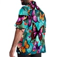 thumbnail image 3 of Flower Butterfly Men's Short Sleeve Casual Printed Button Down Beach Shirt Summer Unisex Top, 3 of 6