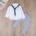 thumbnail image 4 of Bagilaanoe 2Pcs Newborn Baby Boy Overalls Pants Set Long Sleeve Shirts Tops with Bow + Suspender Trousers 6M 12M 18M 24M Infant Formal Gentleman Outfits, 4 of 8