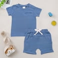 thumbnail image 2 of mgoYE Toddler Boys Clothes Set Short Sleeve T-shirt Top Elastic Waist Pocket Shorts Solid 2Pcs Outfits (Blue,2-3 Years), 2 of 6