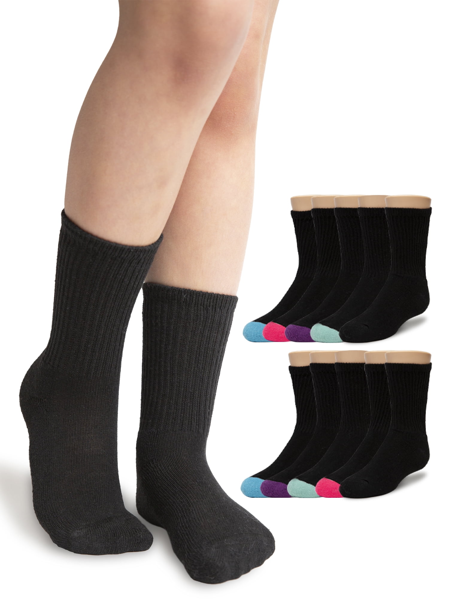 Wonder Nation Girls Crew Socks, 10 Pack