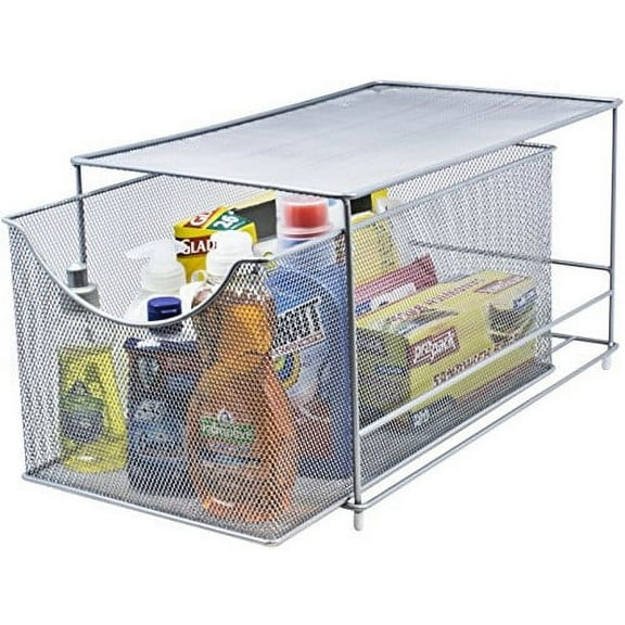 Sorbus Cabinet Organizer Drawer with Cover, Silver Mesh