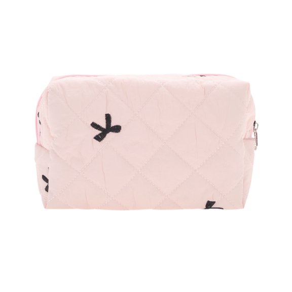 Unique Bargains 1 Pc Rectangle Bow Embroidery Makeup Bag Pink Polyester