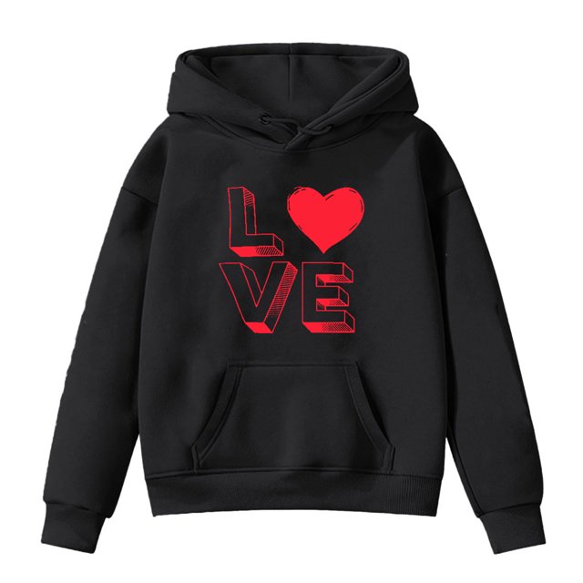 FAOWME Chandail à Capuchon pour Filles Manches Longues Sweat à Capuche Graphique Mignon Noir 8-9 Ans