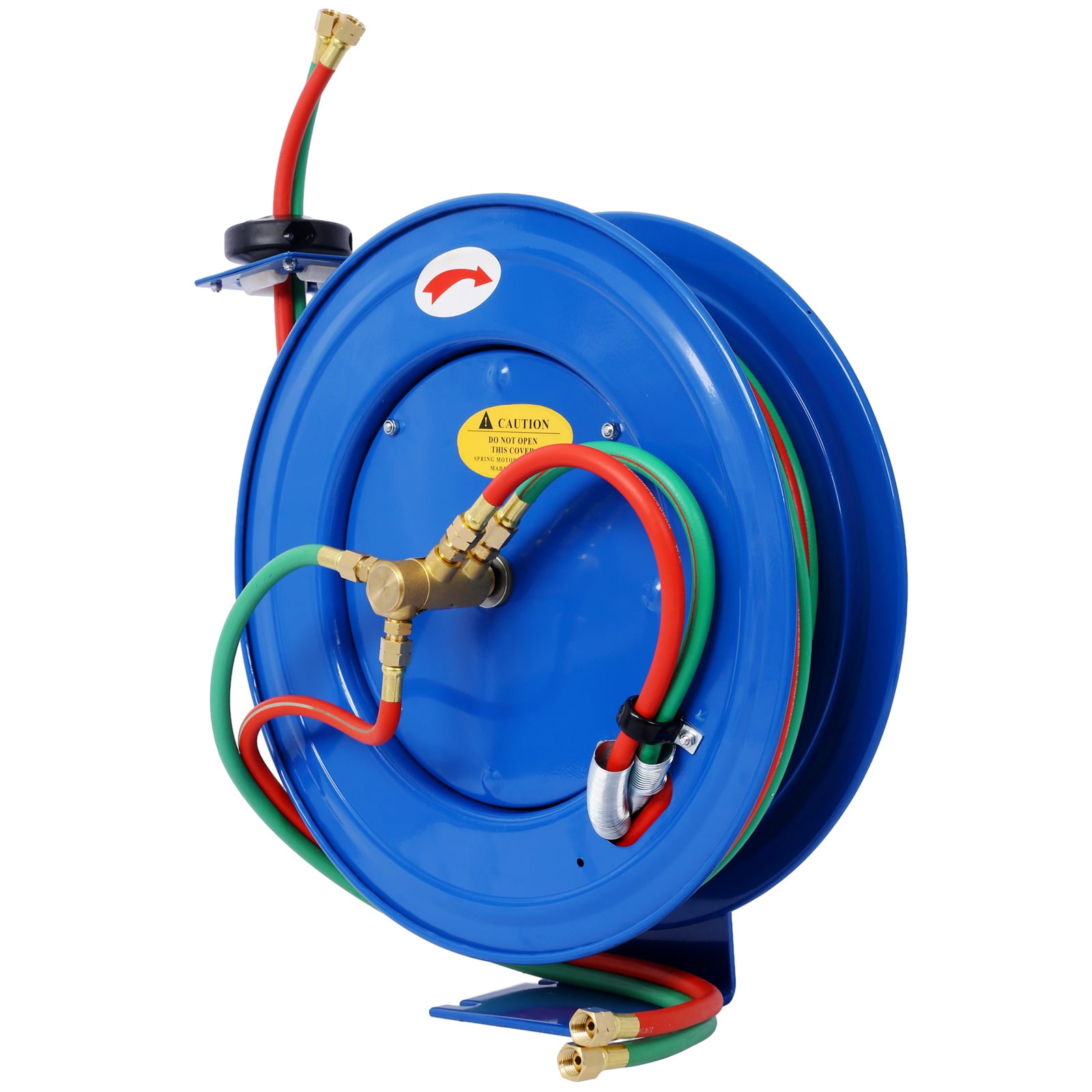 Heavy Duty Welding Hose Reel, 1/4" x 50' Retractable Twin Oxygen/Acetylene Reel with 200PSI Rubber Hoses, Industrial Steel Construction