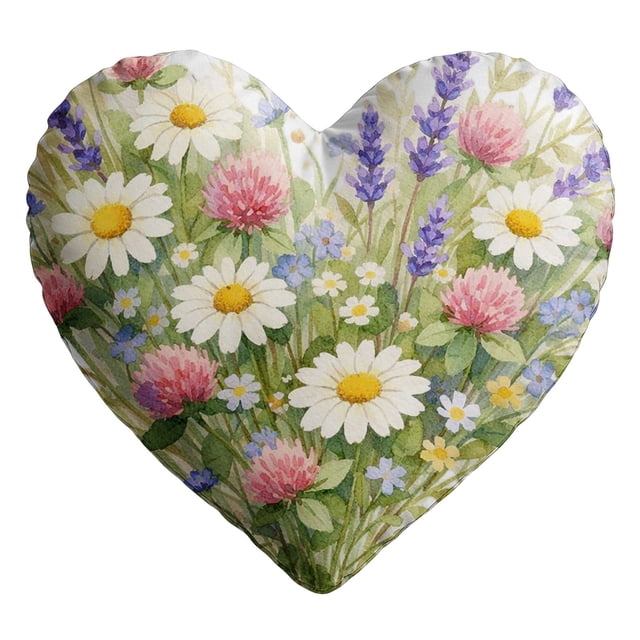 SLYNSHome Flower Printed Heart Pillows Love Heart Shaped Pillow Faux Rabbit Throw Pillows Home Decoration