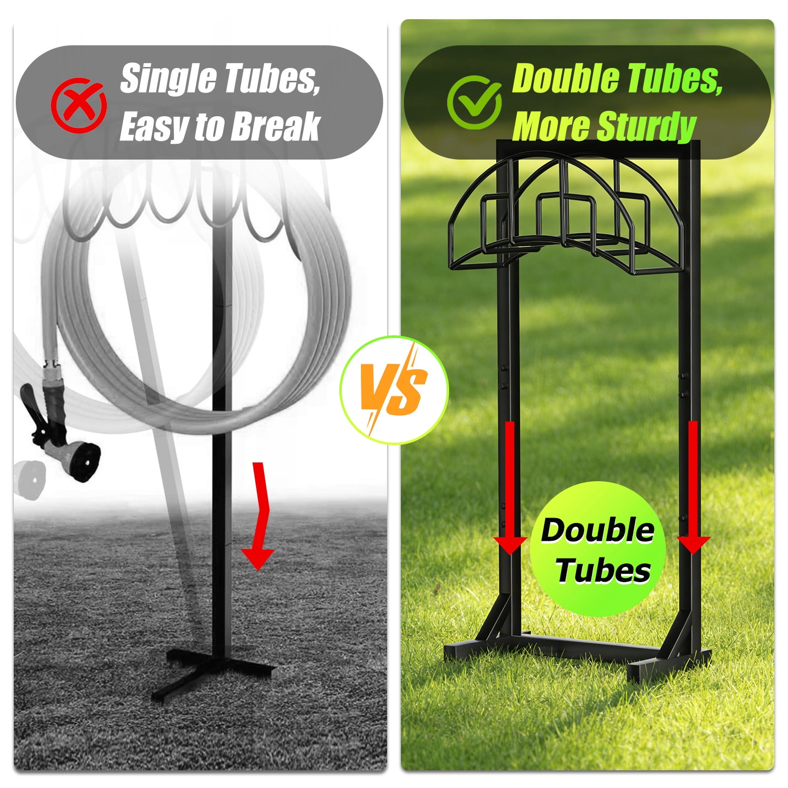 Garden Hose Holder, Super Stable Water Hose Holders Stand Holds 160-Feet Hose, Detachable Freestanding Hose Storage Hanger Rack for Outside Yard Lawn Farm, Black