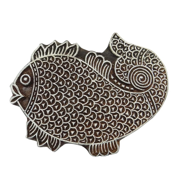 Fish Decorative Blocks Hand Carved Stamp Wood Block Art Pottery Stamps