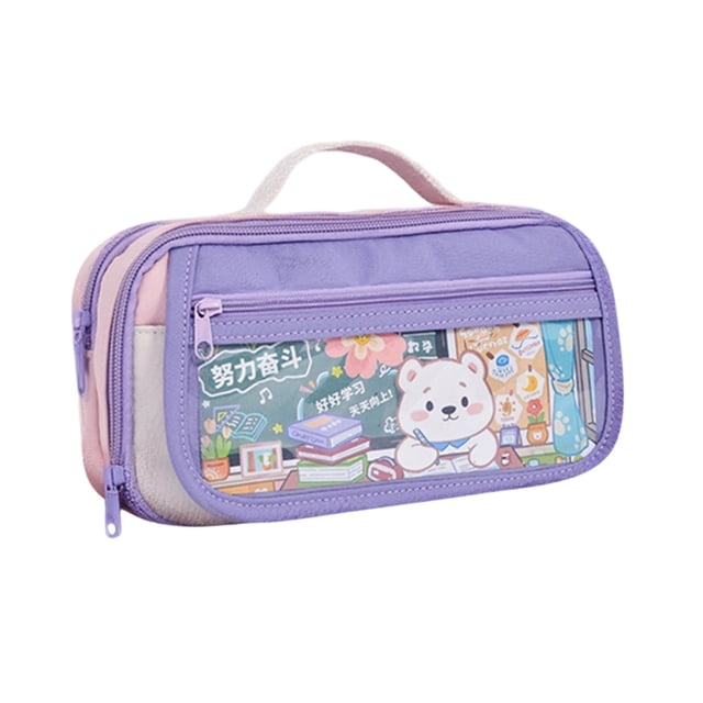 PEONAVET Stationery Storage Large Capacity Pencil Case Flip Cover Stationery Box Multifunctional Transparent Pencil Case