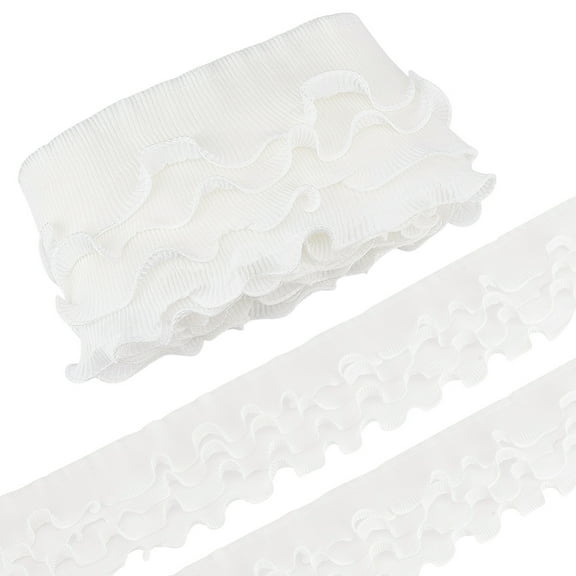 3 Yards Polyester Layered Pleated Lace Ribbon Wave Edge Lace Trim Clothes Accessories White 4-1/2 inch(115mm)