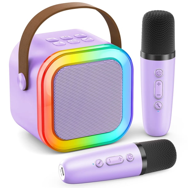 Máquina de karaoke Peski portátil Bluetooth con 2 micrófonos, color morado