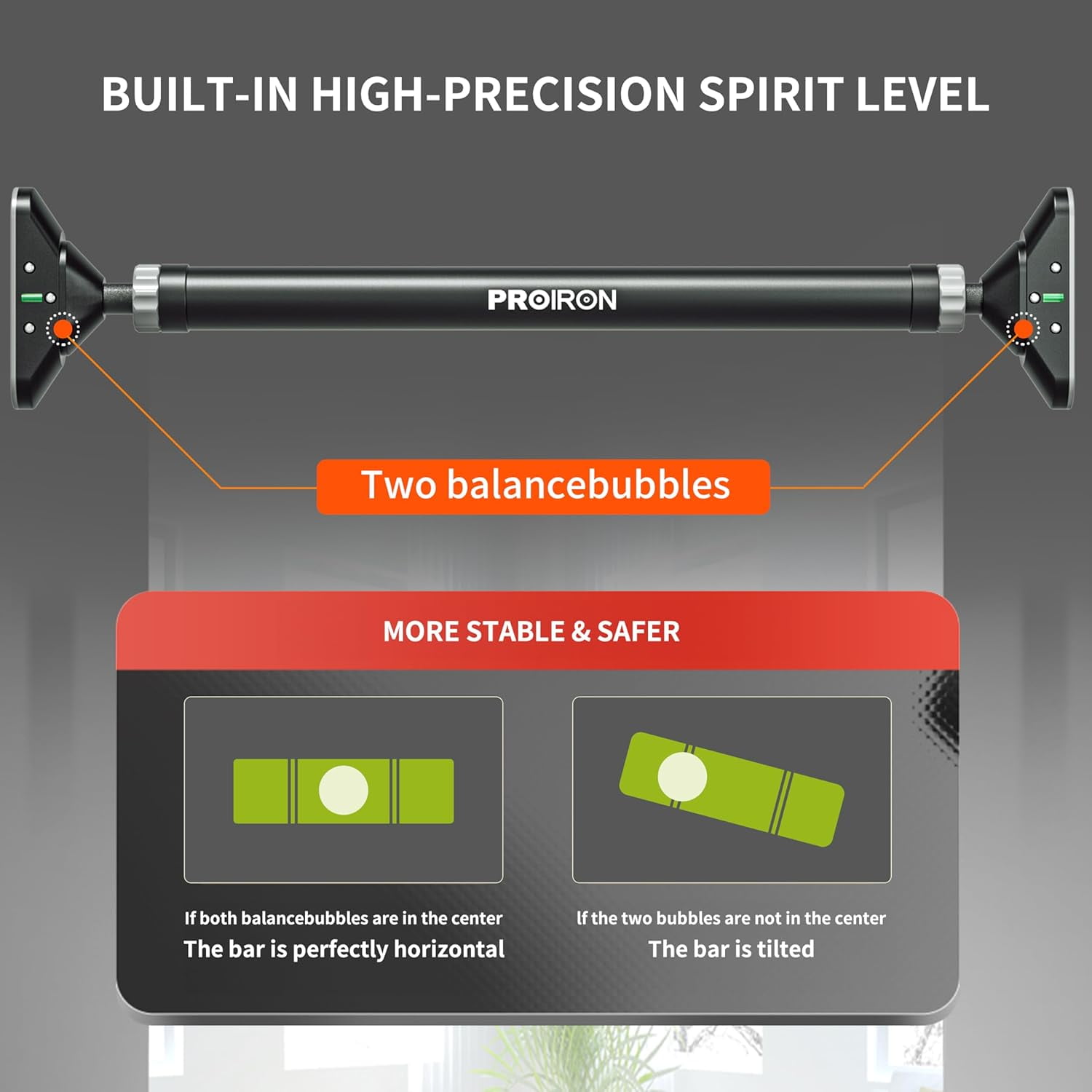 PROIRON Pull Up Bar, No Screw Design, Thick Steel, 440LB Weight Bearing, Length 28.3in-38.2in, Non-Slip