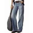 thumbnail image 2 of Wide Leg Jeans for Women Mid Waist Baggy Denim Washed Pants Without Belt Light Blue S, 2 of 5