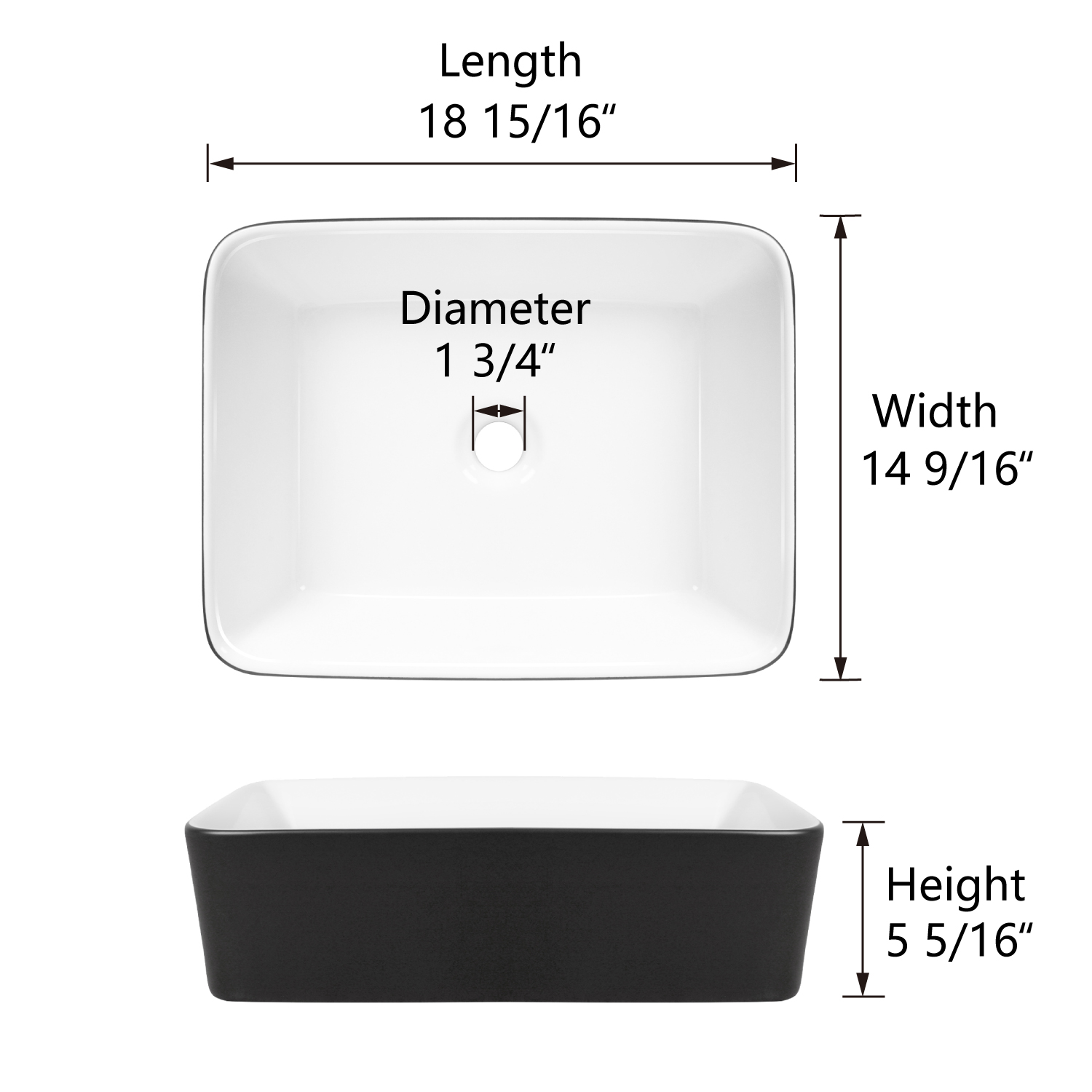 DeerValley DV-1V0001 Bathroom Vessel Sink 19" Rectangle Ceramic in Black