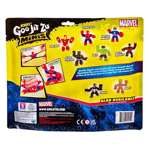 Heroes of Goo Jit Zu Marvel Mega Mini 6-Pack Super Stretchy & Squishy Mini Heroes Iron Man, Spider-Man, Captain America, Miles Morales, Hulk & Black Panther