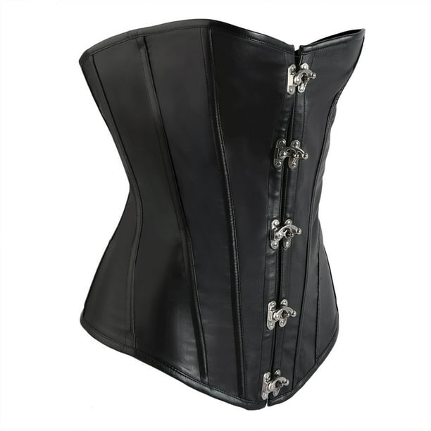 Women Steampunk Corset Sexy Black Faux Leather Corsets And Bustiers  Slimming Steel Boned Bodice Gothic Corselet XS-6XL 