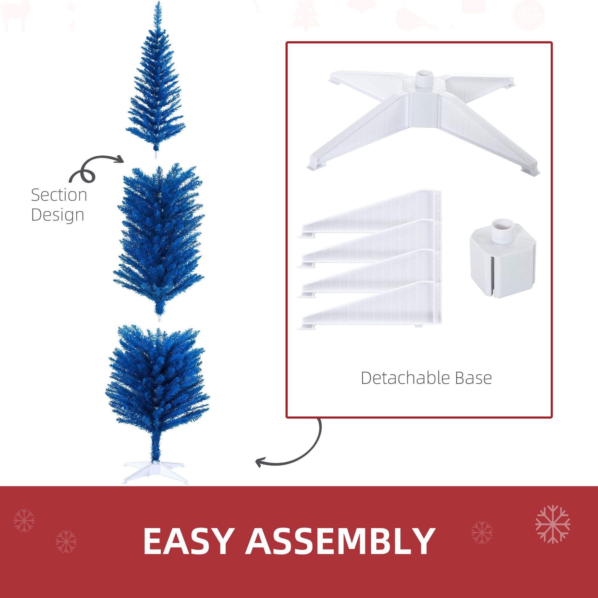 7 ft Pencil Christmas Tree with 499 Branch Tips and Plastic Stand, Slim Artificial Holiday Tree for Small Spaces