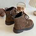 thumbnail image 5 of Dakaela 3-12Y Toddler Boys Girls Work Boots Suede Furry Lined Combat Ankle Booties Lace up Side Zipper Hiking Walking Shoes Brown, 5 of 8