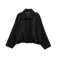 thumbnail image 4 of Womens Cropped Suede Jacket Lapel Long Sleeve Motorcycle Style Going Out Outerwear Coat, 4 of 8