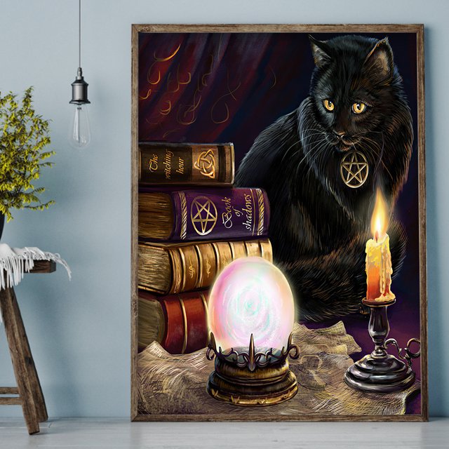 Cuadros Decorativos Diamante pintura DIY velas gato negro completo redondo taladro Rhinestone Kit Ndcxsfigh Nuevos Originales