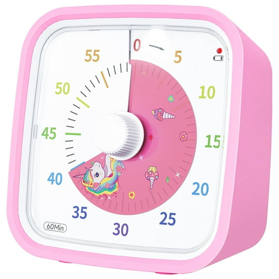 60 Minute Kitchen Visual Timer for Kids, Visual Countdown Timer for Classroom Office Kitchen with Pattern Design, Timer with Silent Operation for Home, School, Kitchen, or Office, Pink
