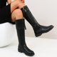 thumbnail image 4 of Jovati Zapatos de tacón medio para mujer con cremallera y flecos, hebilla de cinturón hasta la rodilla, botas de vaquero retro,Black,45, 4 of 9