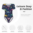 thumbnail image 4 of Bingfone Motif Fleurs de Dinosaure Justaucorps à Col Rond pour Femmes, Manches Courtes à Boutons-Pression, Adapté pour Fête, Sport, Usage Quotidien - Grand, 4 of 7