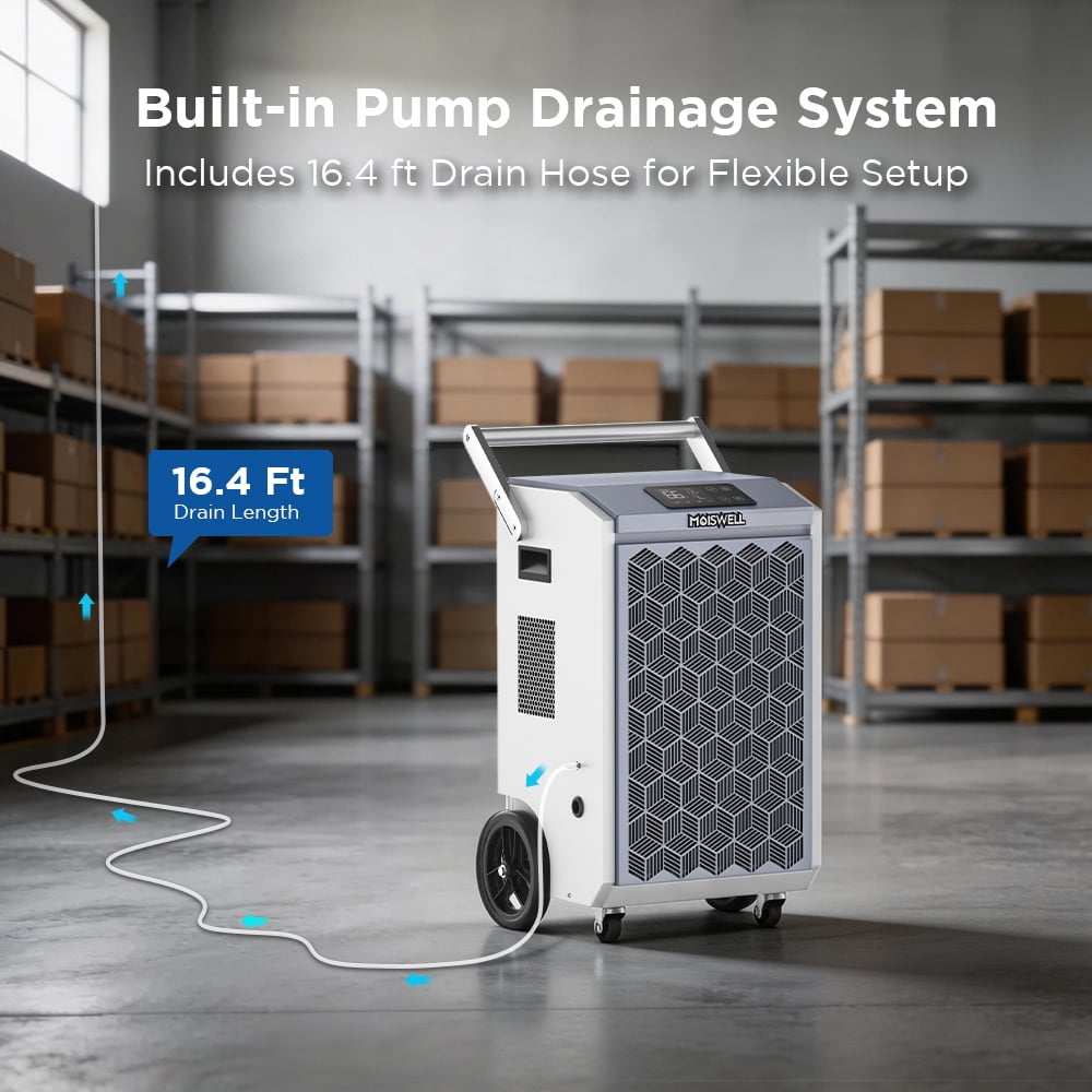 Moiswell 200 Pints Commercial Dehumidifier with Pump Heavy-Duty Moisture Control for Basement Warehouse, Industry Water Damage Unit, Auto Defrost
