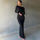 thumbnail image 2 of Gibobby Vestido sexy para mujer corto Vestido ajustado con cuello en V sexy de color liso para mujer con detalle plisado y mangas largas(Negro,CH), 2 of 5
