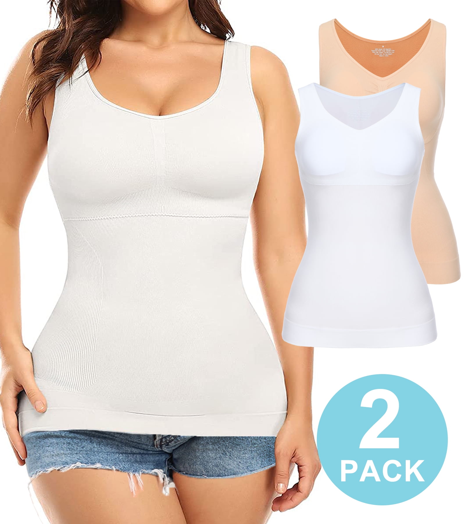 QRIC 2-Pack Women Firm Control Shapewear Tank Top Layering Slimming Comfort  Camisole - Walmart.com