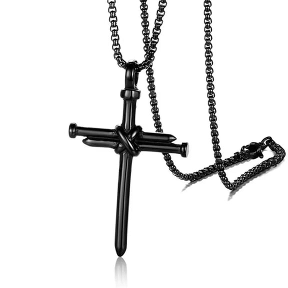 HOOUN Mens Black Christ Jesus Nail Rope Cross Pendant Necklace Christian Jewelry 24"