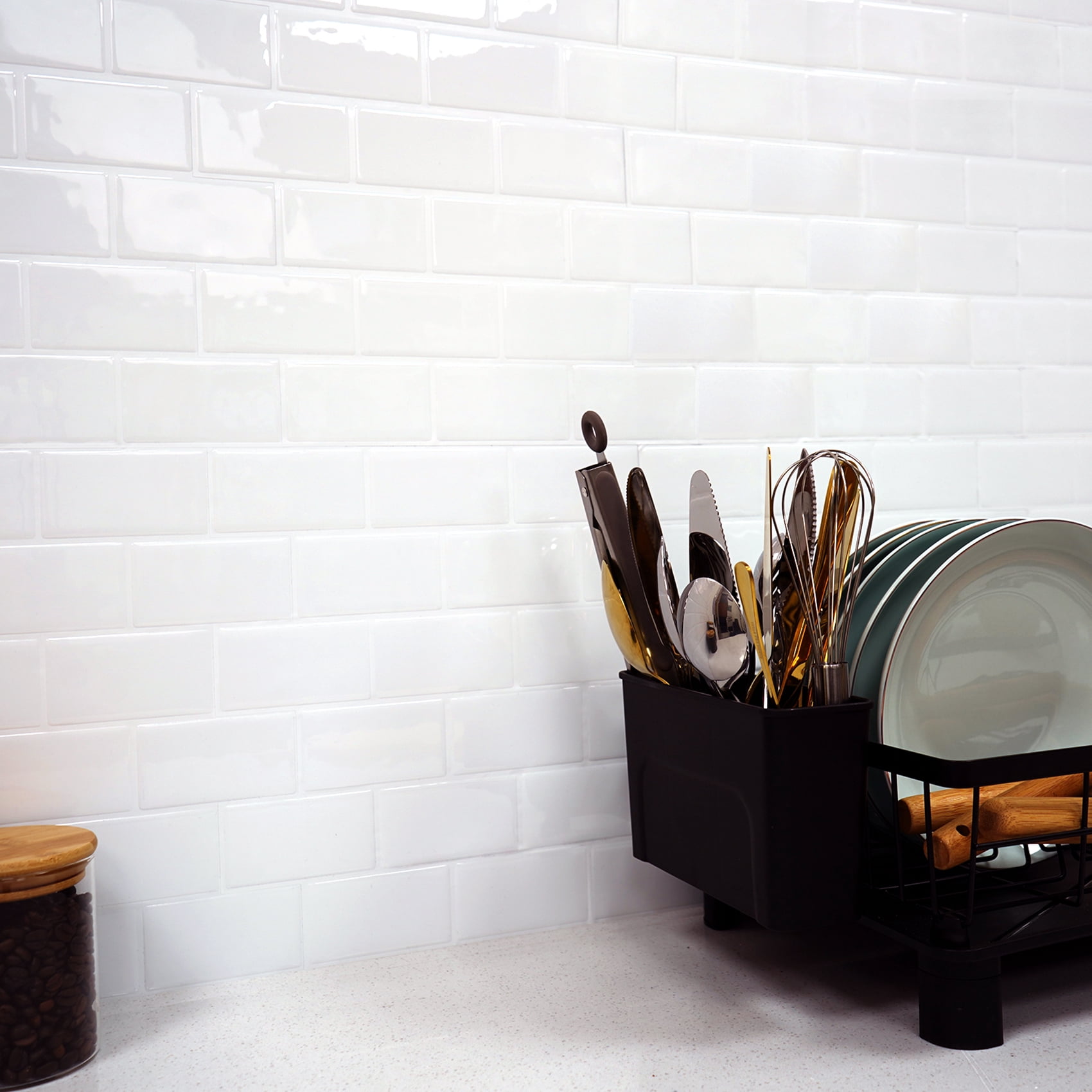STICKGOO 10-Sheet Peel and Stick Subway Tile Backsplash, 12.6"x 12" White Vinyl 3D Wall Panels