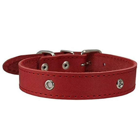Genuine Leather Studded Dog Collar, Black, 1" Wide. Fits 13"-17.5" Neck Size (Red)